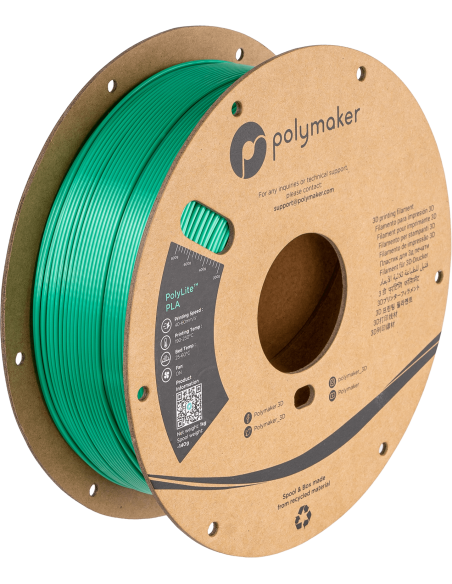 Polymaker PolyLite PLA | Filamento para impresión 3D | 1,75 mm (1Kg) | Verde de seda