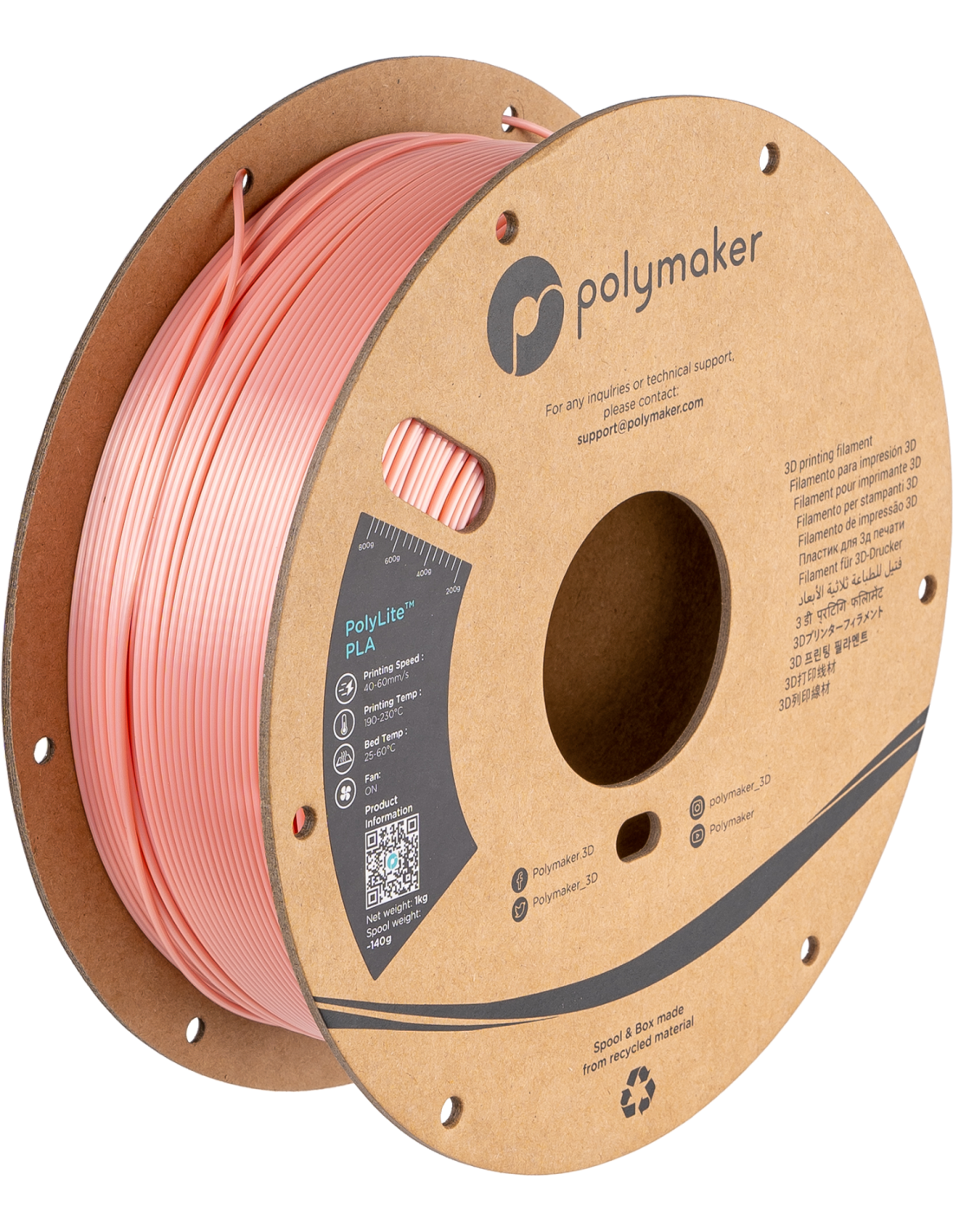 Polymaker PolyLite PLA | Filamento para impresión 3D | 1,75 mm (1Kg) | Rosa de seda