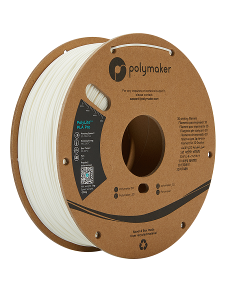 Polymaker PolyLite PLA PRO | Filamento para impresión 3D | 1,75 mm (1Kg) | Blanco