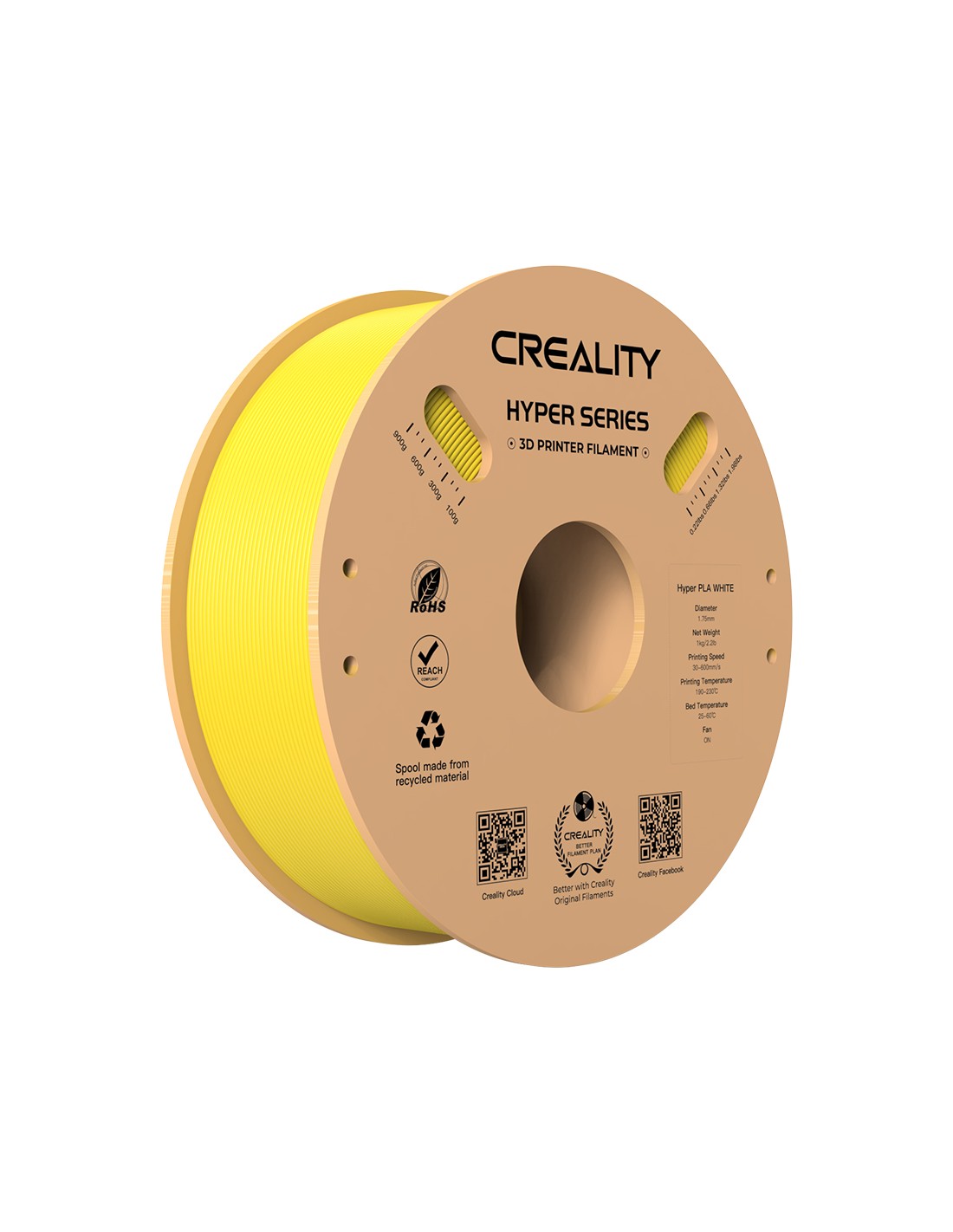 Creality Hyper PLA | Filamento para impresión 3D | 1,75mm (1Kg) | Amarillo