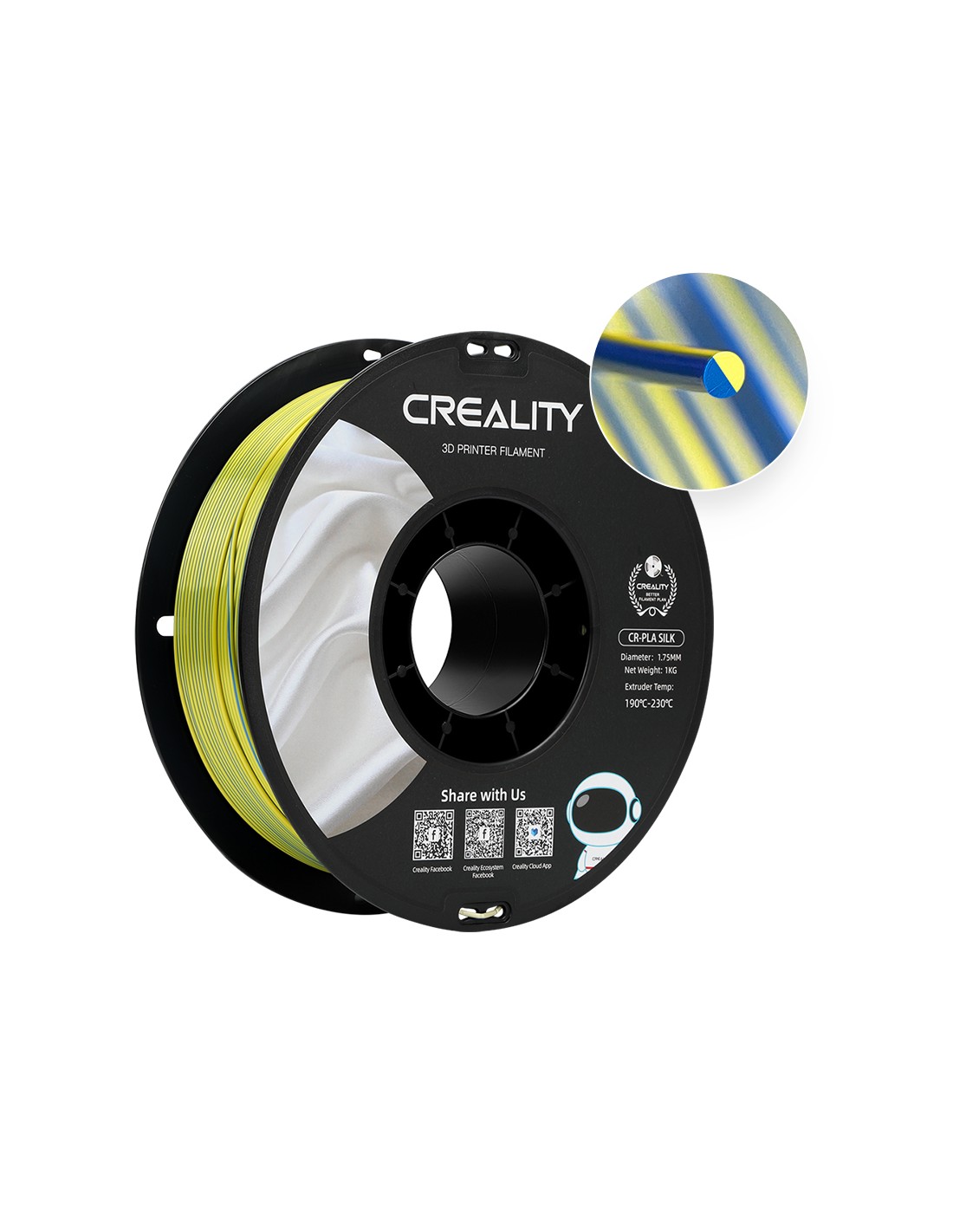 Creality CR-PLA Silk | Filamento para impresión 3D | 1,75mm (1Kg) | Amarillo azul