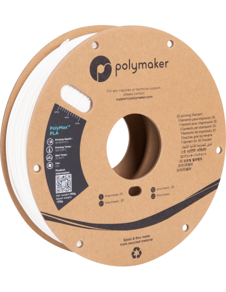 Polymaker PolyMax Tough PLA | Filamento para impresión 3D | 1,75mm (0,75Kg) | Blanco