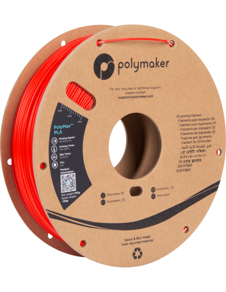 Polymaker PolyMax Tough PLA | Filamento para impresión 3D | 1,75mm (0,75Kg) | Rojo