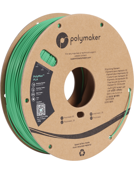 Polymaker PolyMax Tough PLA | Filamento para impresión 3D | 1,75mm (0,75Kg) | Verde