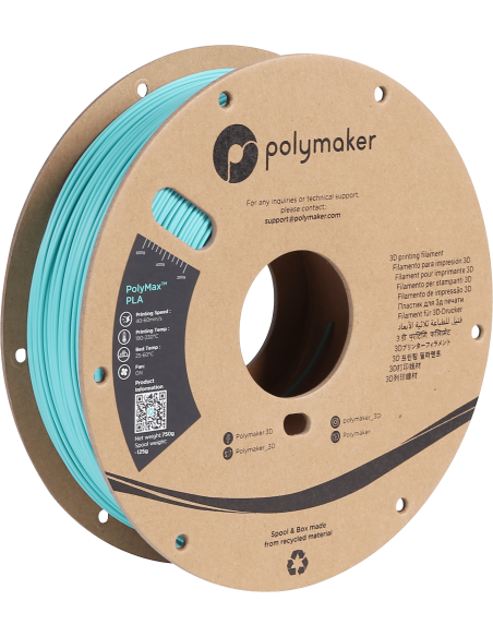 Polymaker PolyMax Tough PLA | Filamento para impresión 3D | 1,75mm (0,75Kg) | Verde azulado